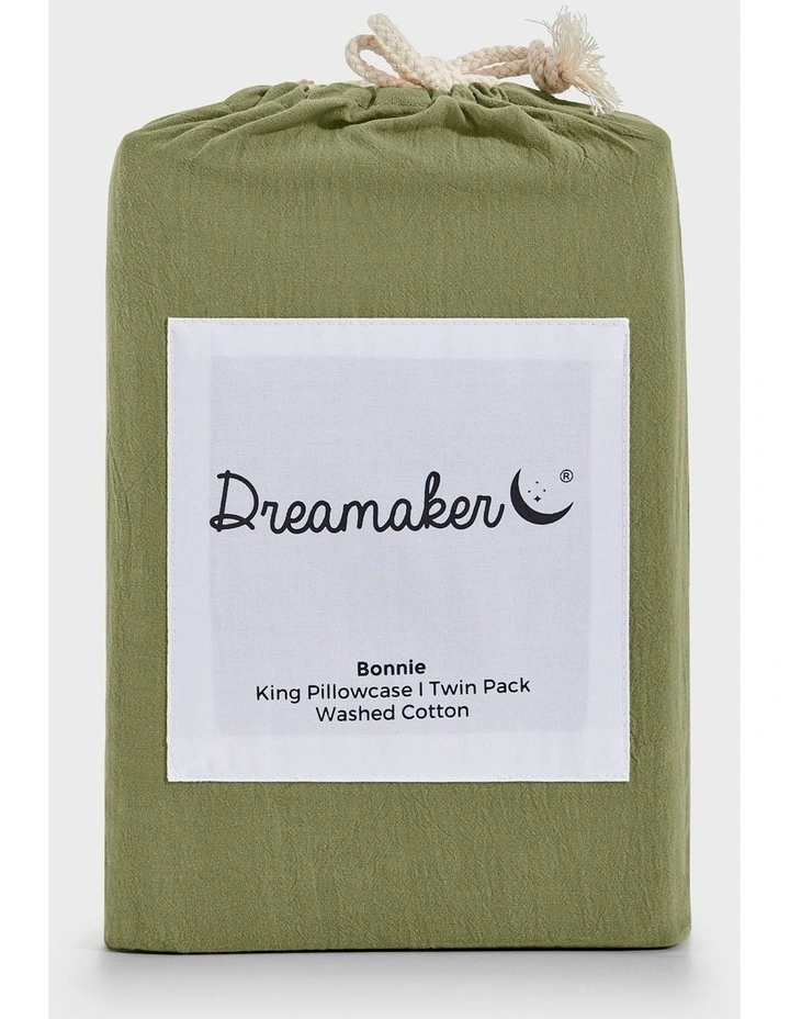 Bonnie Washed Cotton King Pillowcase Twin Pack in Olive image 6