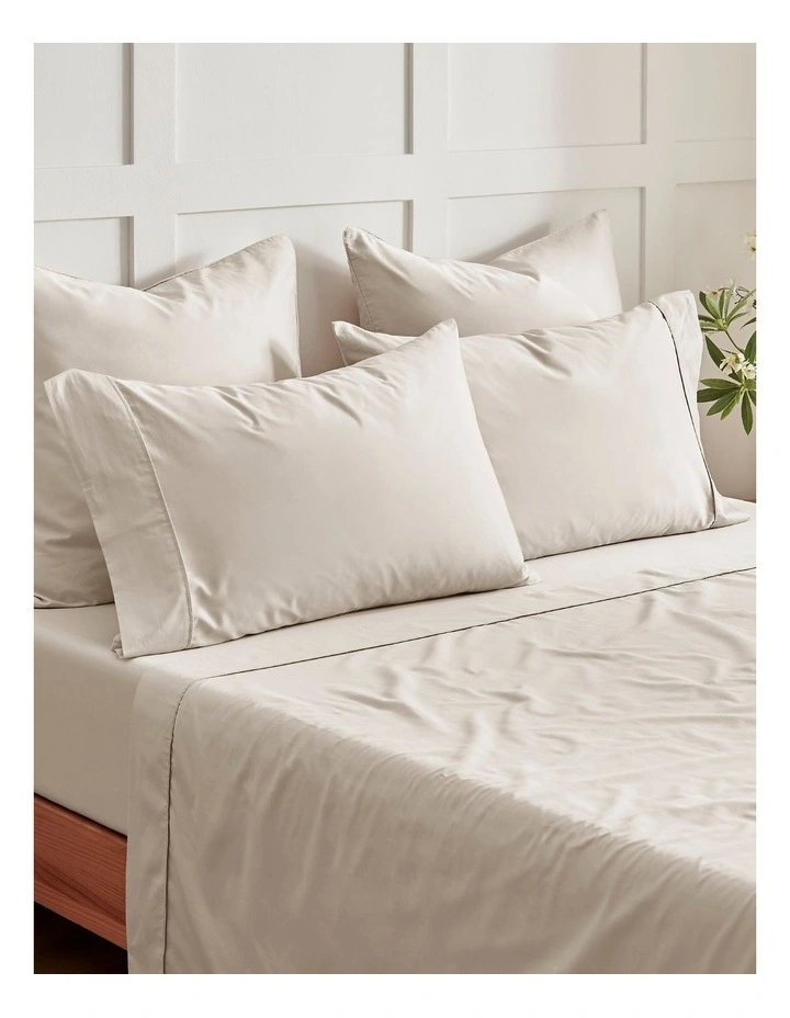 400TC Premium Cotton Sateen Standard Pillowcase Twin Pack in Oatmeal image 5