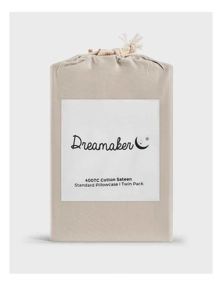 400TC Premium Cotton Sateen Standard Pillowcase Twin Pack in Oatmeal image 6
