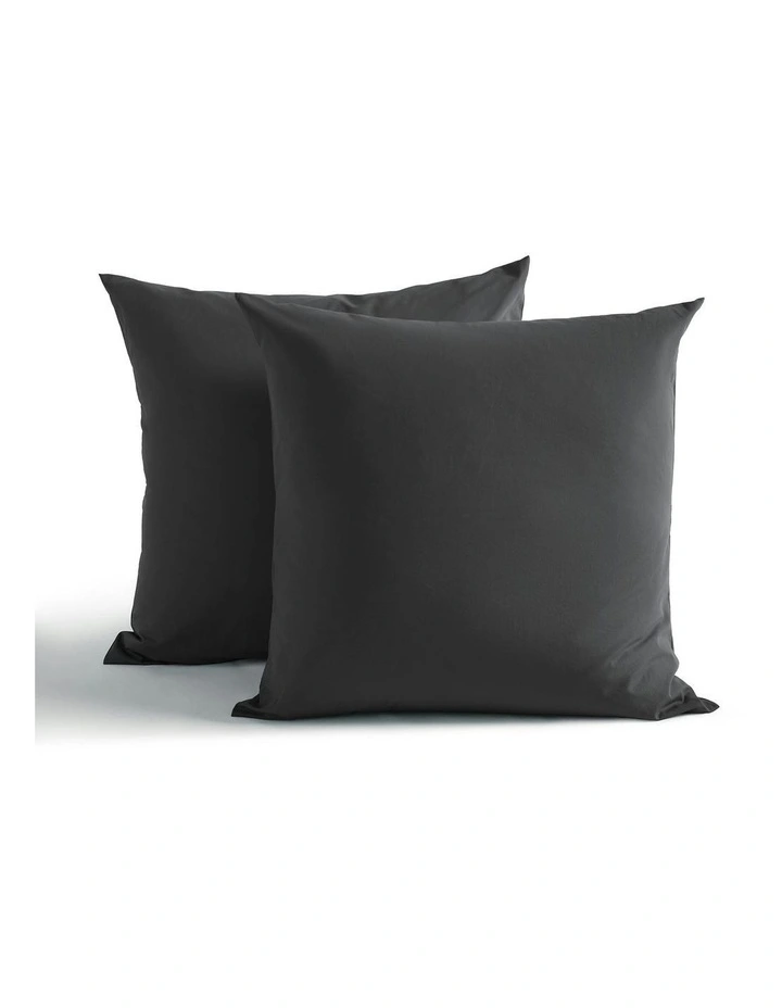 250TC Cotton & Recycled Polyester Blend European Pillowcase Twin Pack in Charcoal image 2