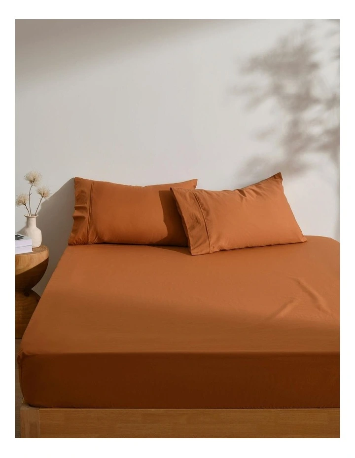 250TC Cotton and Recycled Polyester Blend Fitted Sheet Set in Rust image 2