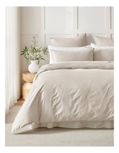 400 Thread Count Premium Cotton Sateen Piped Quilt Cover Set in Oatmeal