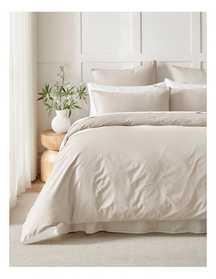400 Thread Count Premium Cotton Sateen Piped Quilt Cover Set in Oatmeal image 1