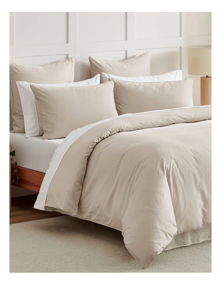400 Thread Count Premium Cotton Sateen Piped Quilt Cover Set in Oatmeal image 2