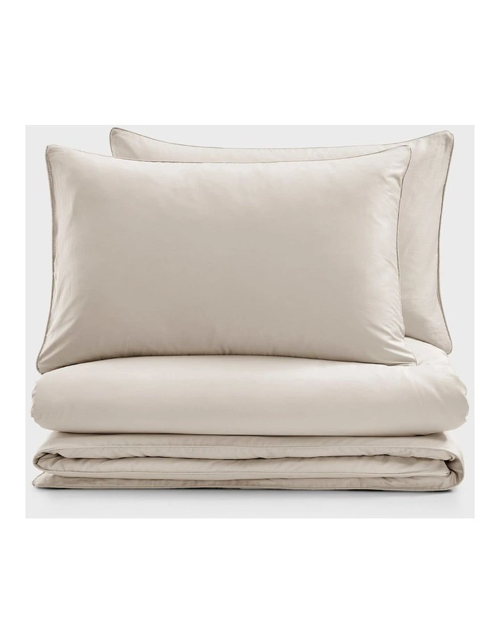 400 Thread Count Premium Cotton Sateen Piped Quilt Cover Set in Oatmeal image 7