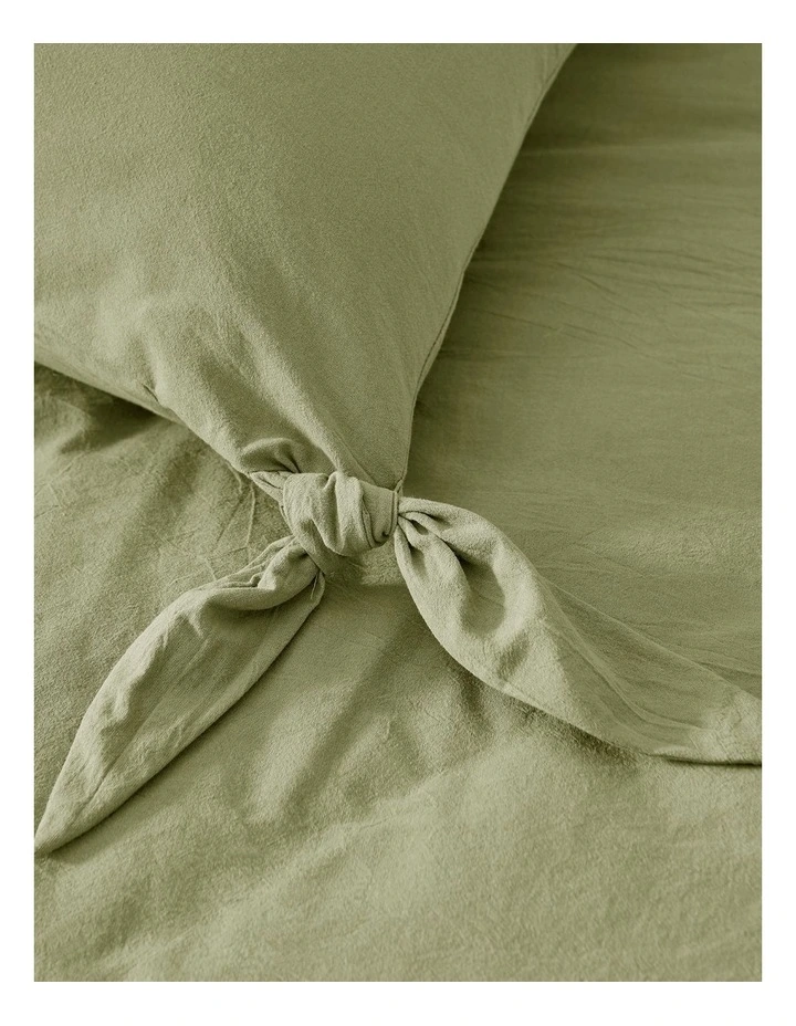Bonnie Washed Cotton Quilt Cover Set with Bows in Olive image 4