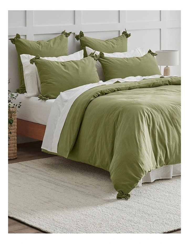 Bonnie Washed Cotton Quilt Cover Set with Bows in Olive image 7