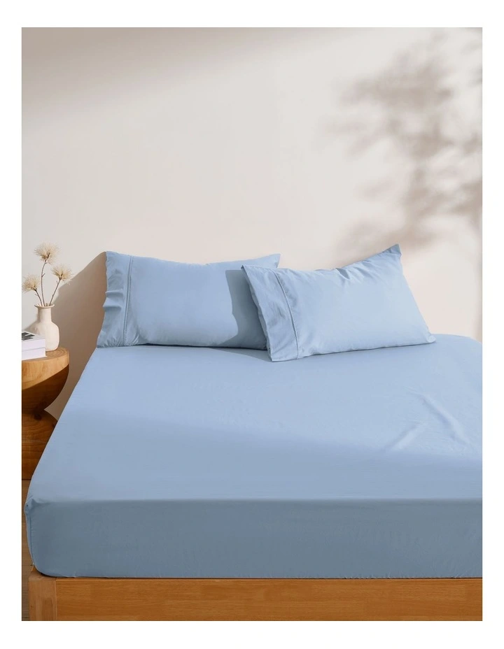 250TC Cotton & Recycled Polyester Blend Fitted Sheet Set in Pale Blue image 1