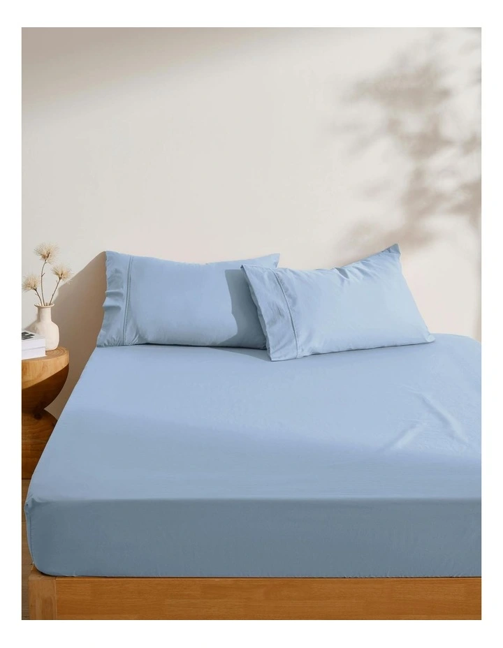 250TC Cotton & Recycled Polyester Blend Fitted Sheet Set in Pale Blue image 2