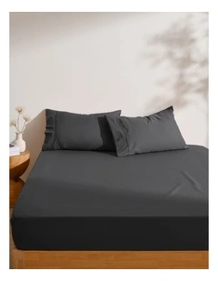 250TC Cotton and Recycled Polyester Blend Fitted Sheet Set in Charcoal