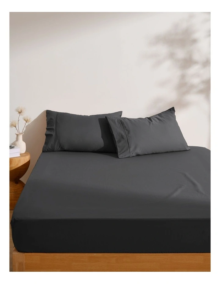 250TC Cotton and Recycled Polyester Blend Fitted Sheet Set in Charcoal image 1