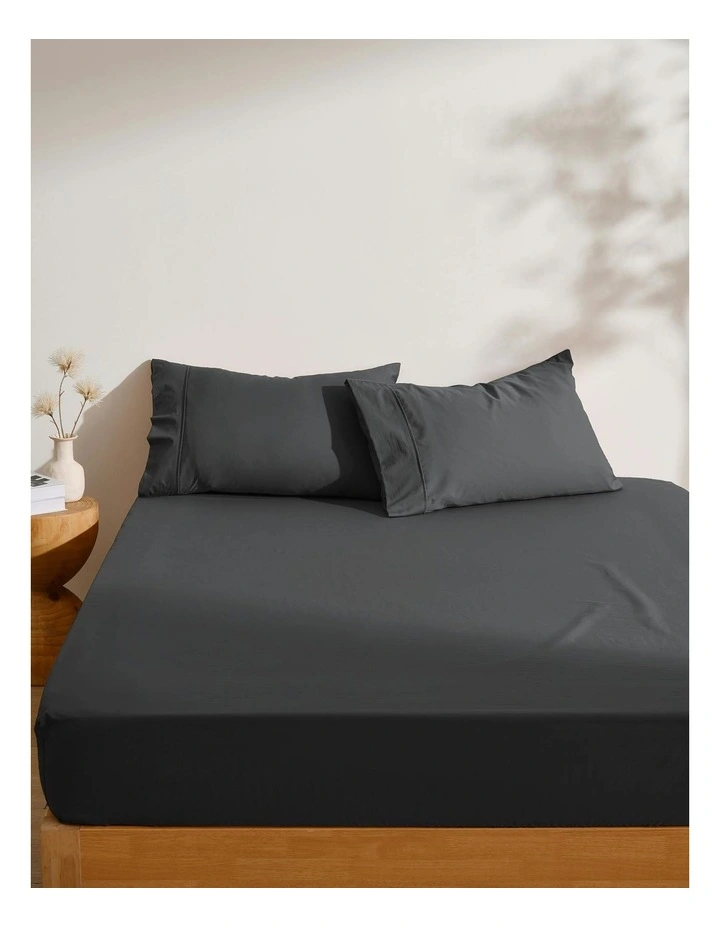 250TC Cotton and Recycled Polyester Blend Fitted Sheet Set in Charcoal image 2