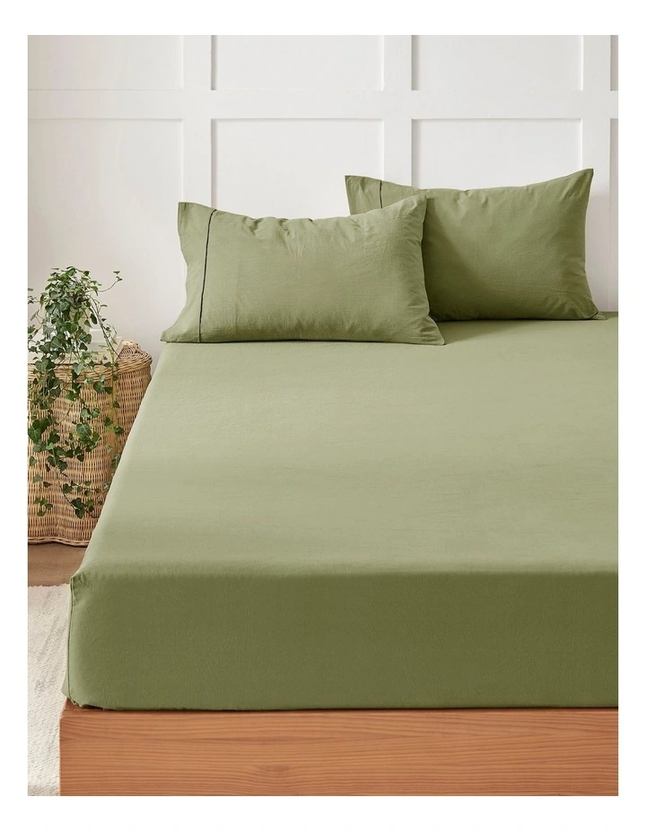 Bonnie Washed Cotton Fitted Sheet Set in Olive image 1