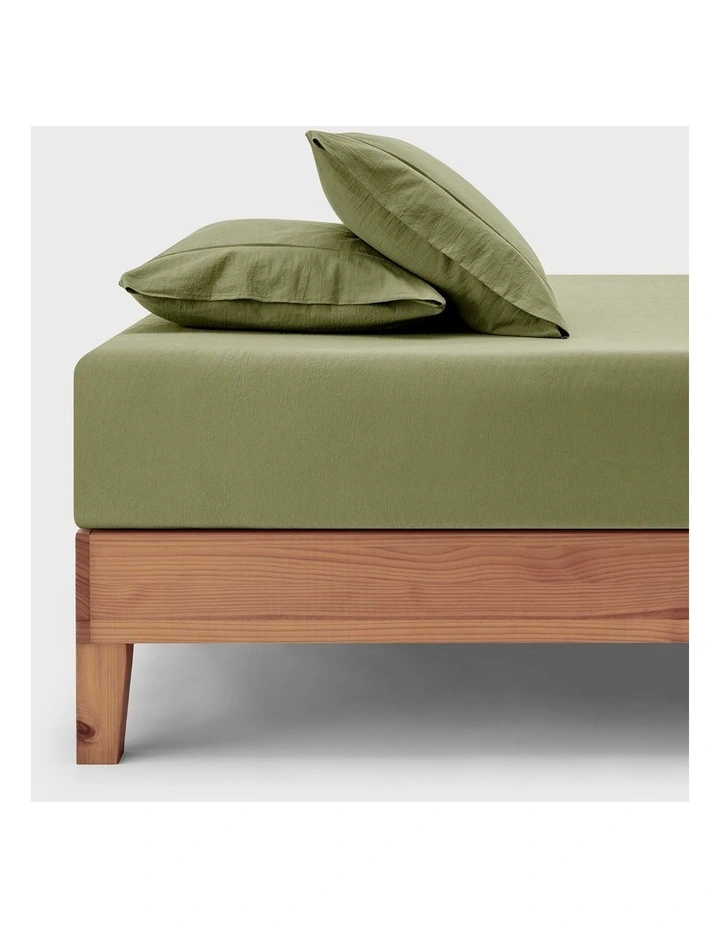 Bonnie Washed Cotton Fitted Sheet Set in Olive image 1