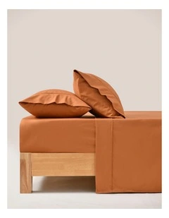 250TC Cotton & Recycled Polyester Blend Sheet Set in Rust