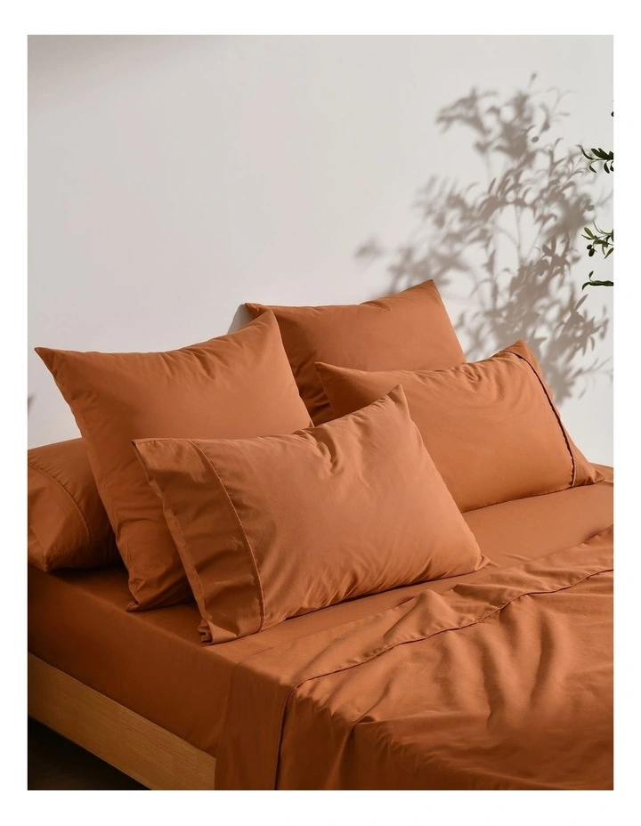 250TC Cotton & Recycled Polyester Blend Sheet Set in Rust image 6
