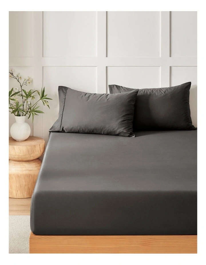 400TC Premium Cotton Sateen Fitted Sheet Set in Charcoal image 1