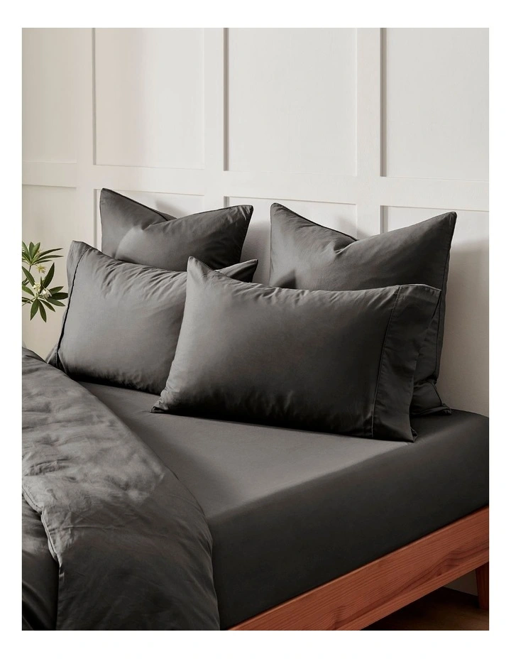 400TC Premium Cotton Sateen Fitted Sheet Set in Charcoal image 6