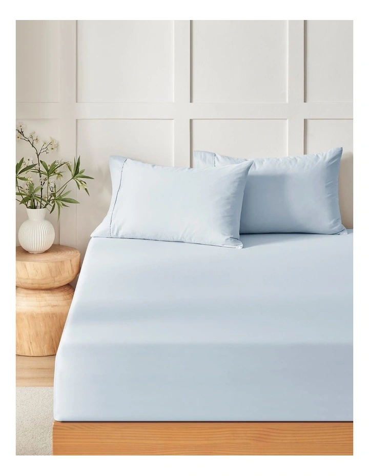 400TC Premium Cotton Sateen Fitted Sheet Set in Sky image 1