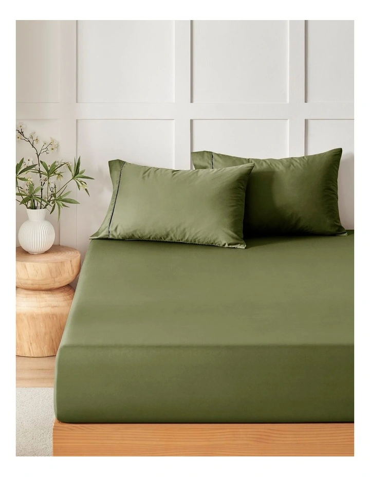 400TC Premium Cotton Sateen Fitted Sheet Set in Olive image 1