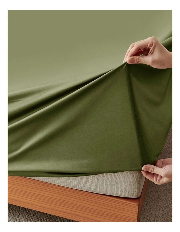 400TC Premium Cotton Sateen Fitted Sheet Set in Olive image 2