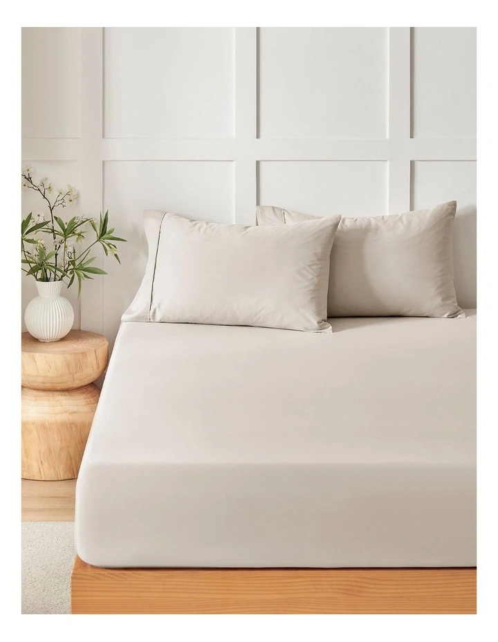 400TC Premium Cotton Sateen Fitted Sheet Set in Oatmeal image 1