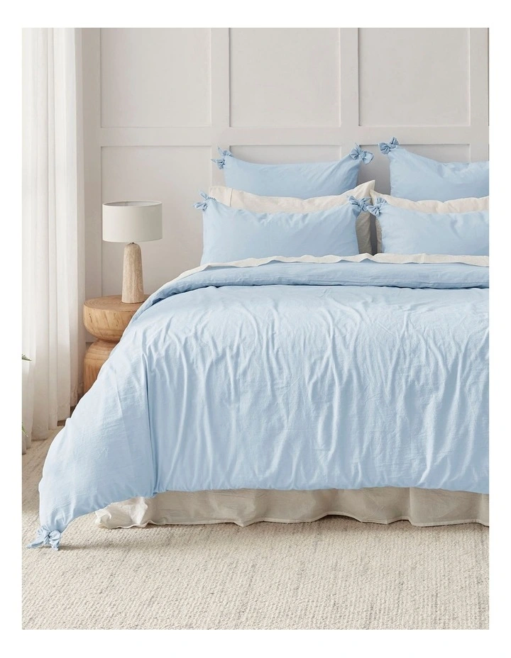 Bonnie Washed Cotton Quilt Cover Set with Bows in Sky image 1