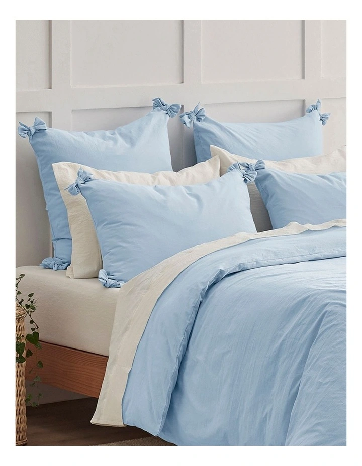 Bonnie Washed Cotton Quilt Cover Set with Bows in Sky image 2