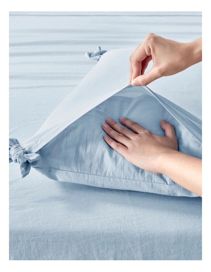 Bonnie Washed Cotton Quilt Cover Set with Bows in Sky image 5