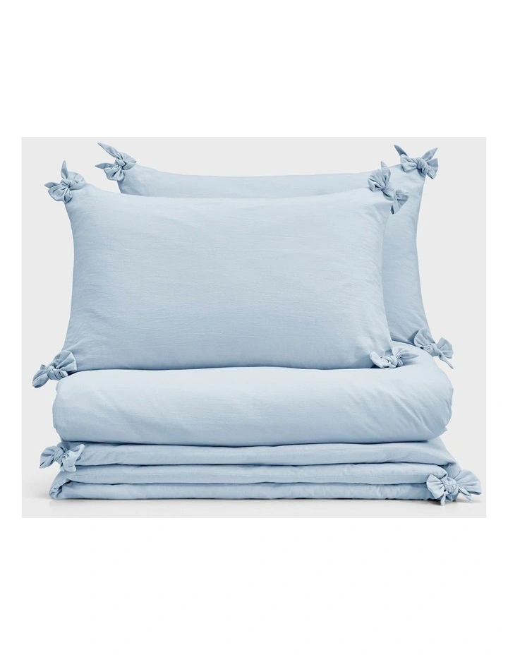 Bonnie Washed Cotton Quilt Cover Set with Bows in Sky image 6