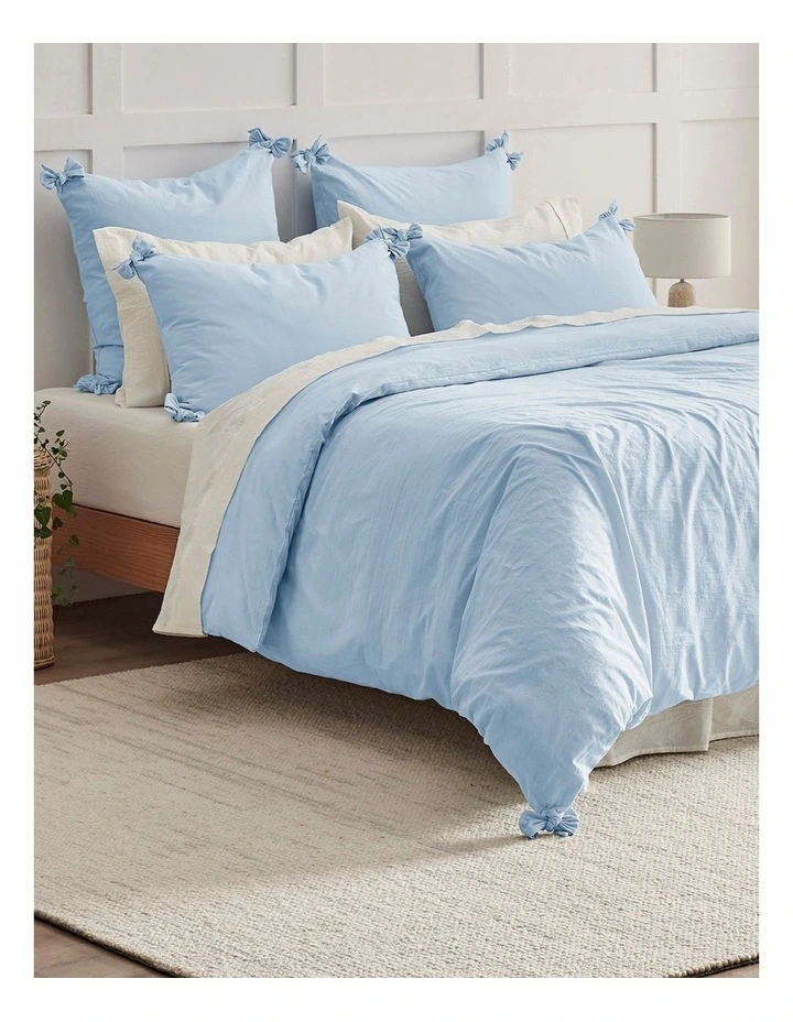 Bonnie Washed Cotton Quilt Cover Set with Bows in Sky image 7