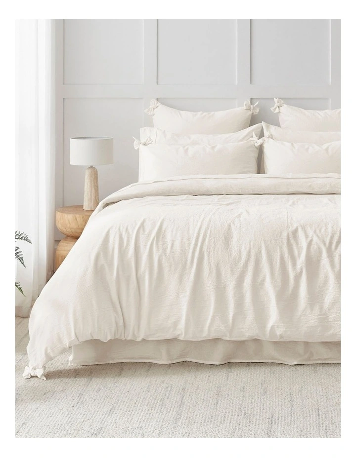Bonnie Washed Cotton Quilt Cover Set with Bows in White image 1