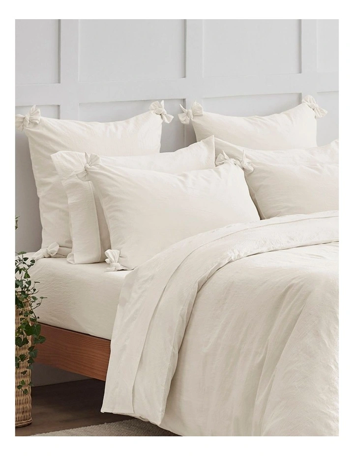 Bonnie Washed Cotton Quilt Cover Set with Bows in White image 2