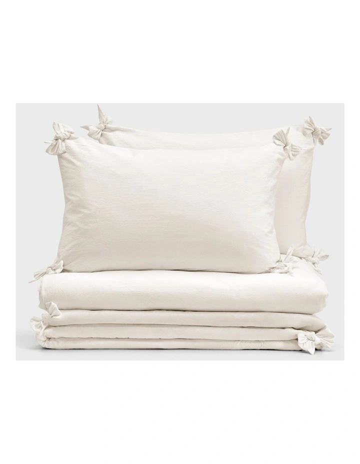 Bonnie Washed Cotton Quilt Cover Set with Bows in White image 6