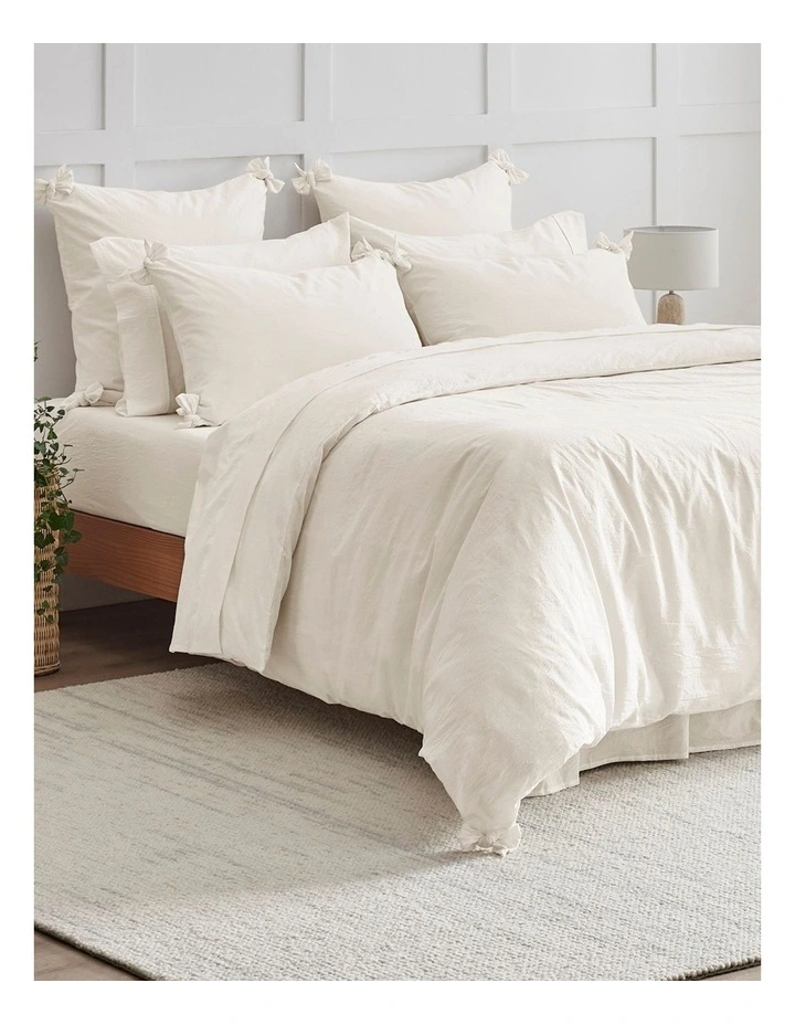 Bonnie Washed Cotton Quilt Cover Set with Bows in White image 7