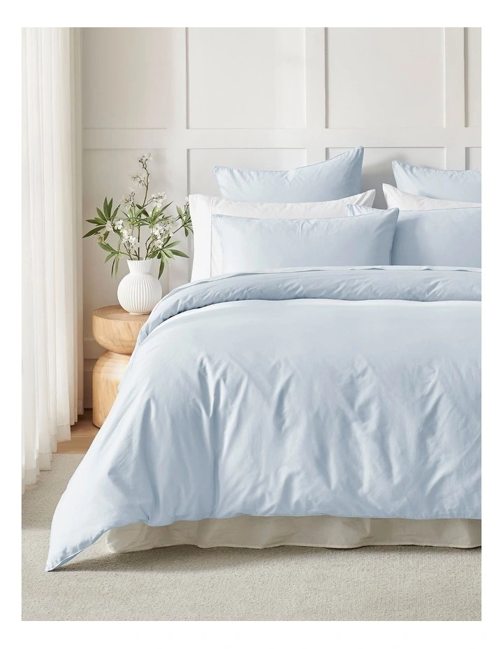 400TC Premium Cotton Sateen Piped Quilt Cover Set in Sky image 1