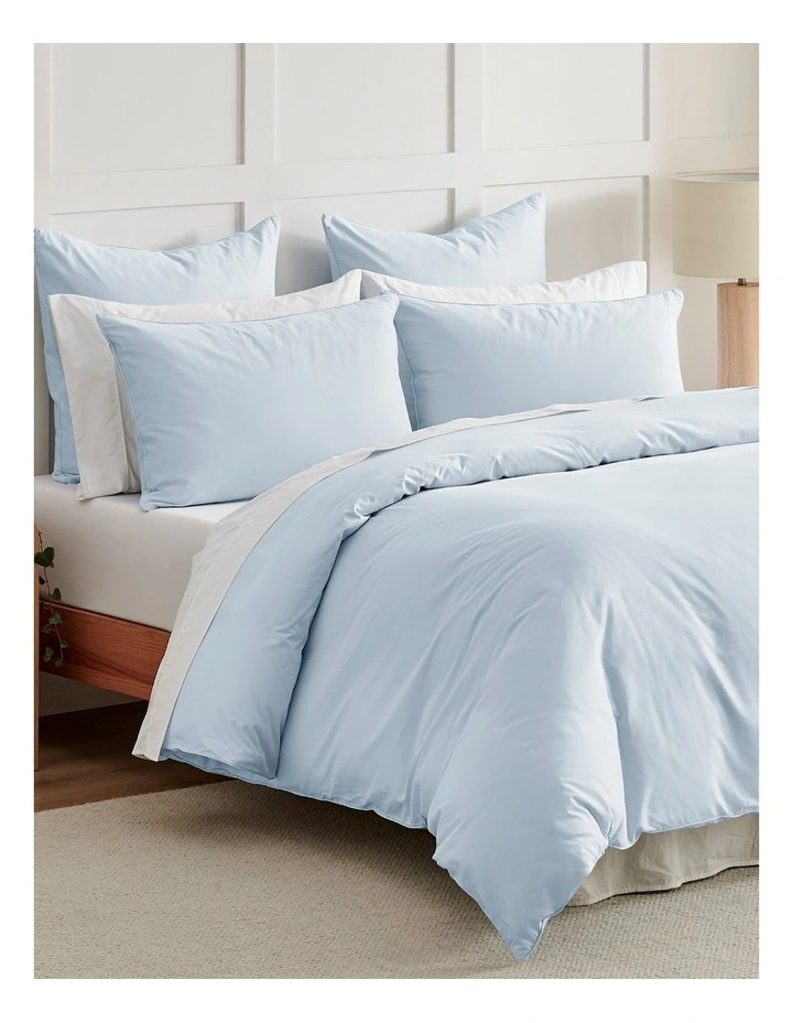 400TC Premium Cotton Sateen Piped Quilt Cover Set in Sky image 2