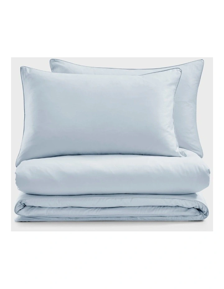 400TC Premium Cotton Sateen Piped Quilt Cover Set in Sky image 7