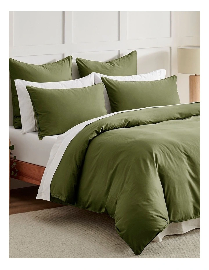 400TC Premium Cotton Sateen Piped Quilt Cover Set in Olive image 2