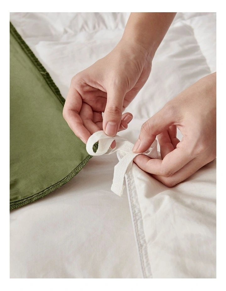 400TC Premium Cotton Sateen Piped Quilt Cover Set in Olive image 4
