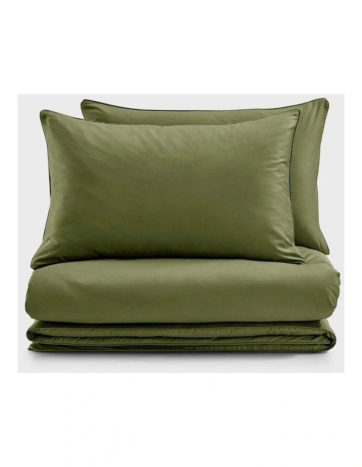 400TC Premium Cotton Sateen Piped Quilt Cover Set in Olive image 7