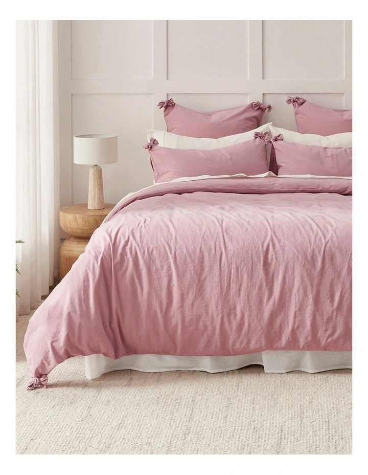 Bonnie Washed Cotton Quilt Cover Set with Bows in Pink Pearl image 1