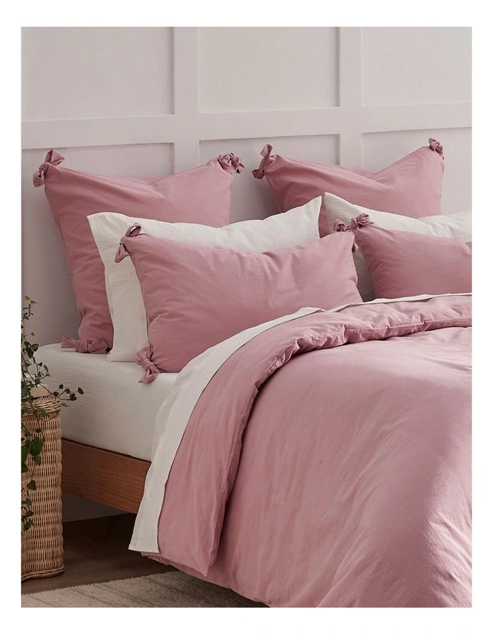 Bonnie Washed Cotton Quilt Cover Set with Bows in Pink Pearl image 2