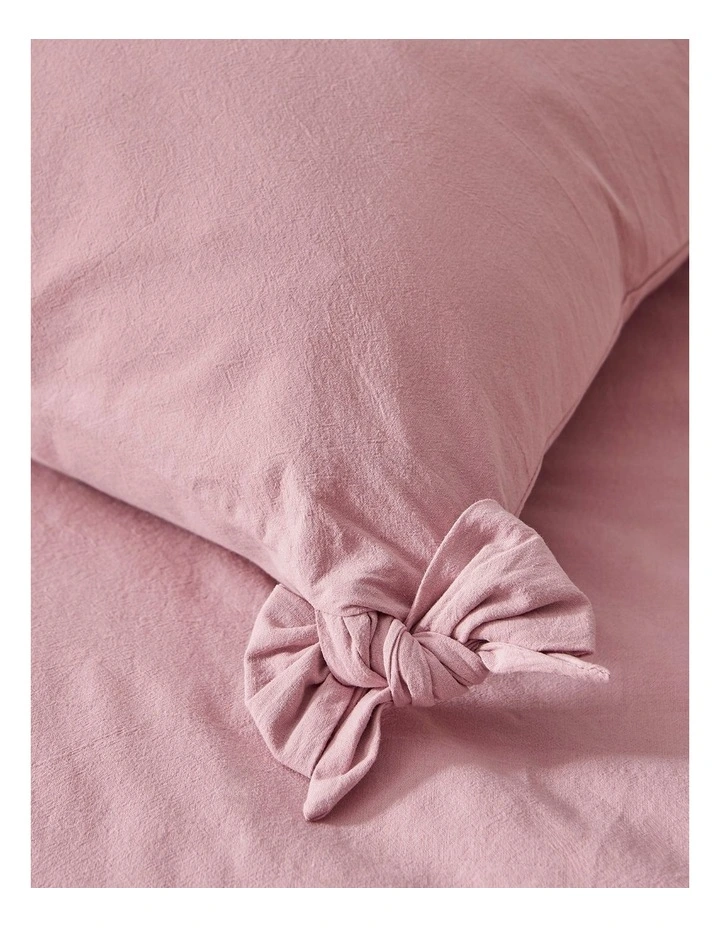 Bonnie Washed Cotton Quilt Cover Set with Bows in Pink Pearl image 3