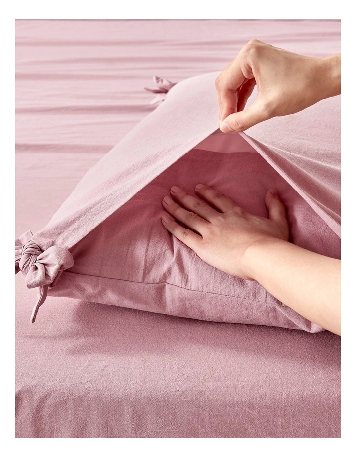 Bonnie Washed Cotton Quilt Cover Set with Bows in Pink Pearl image 5