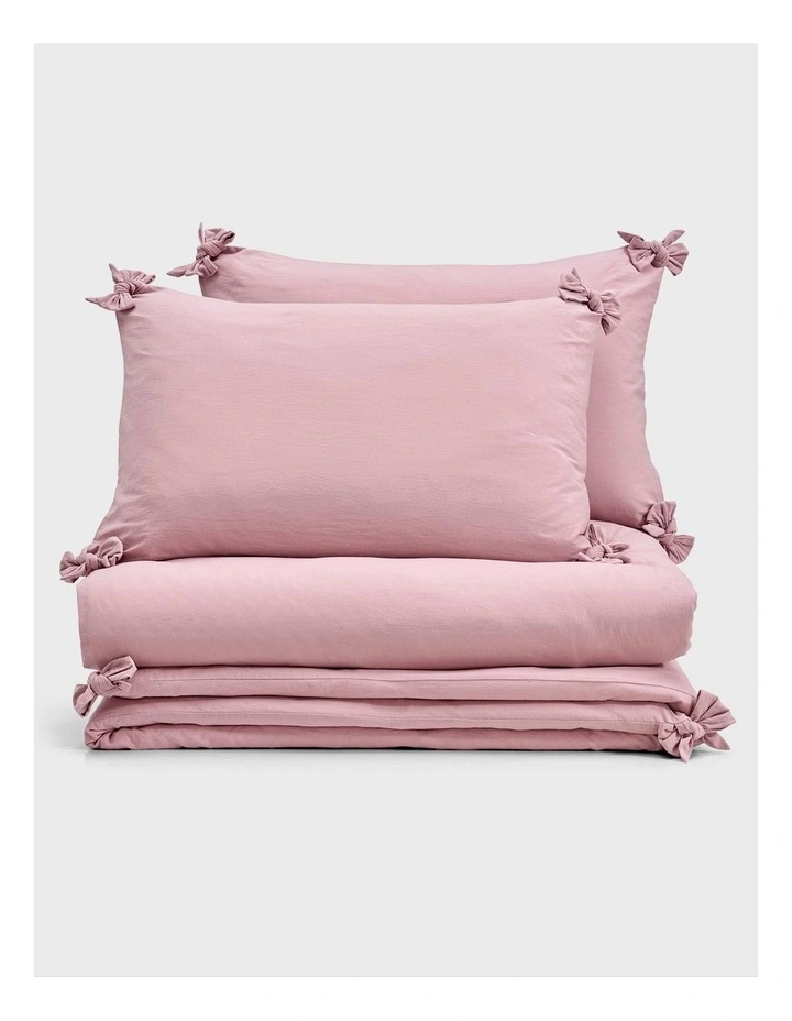 Bonnie Washed Cotton Quilt Cover Set with Bows in Pink Pearl image 6