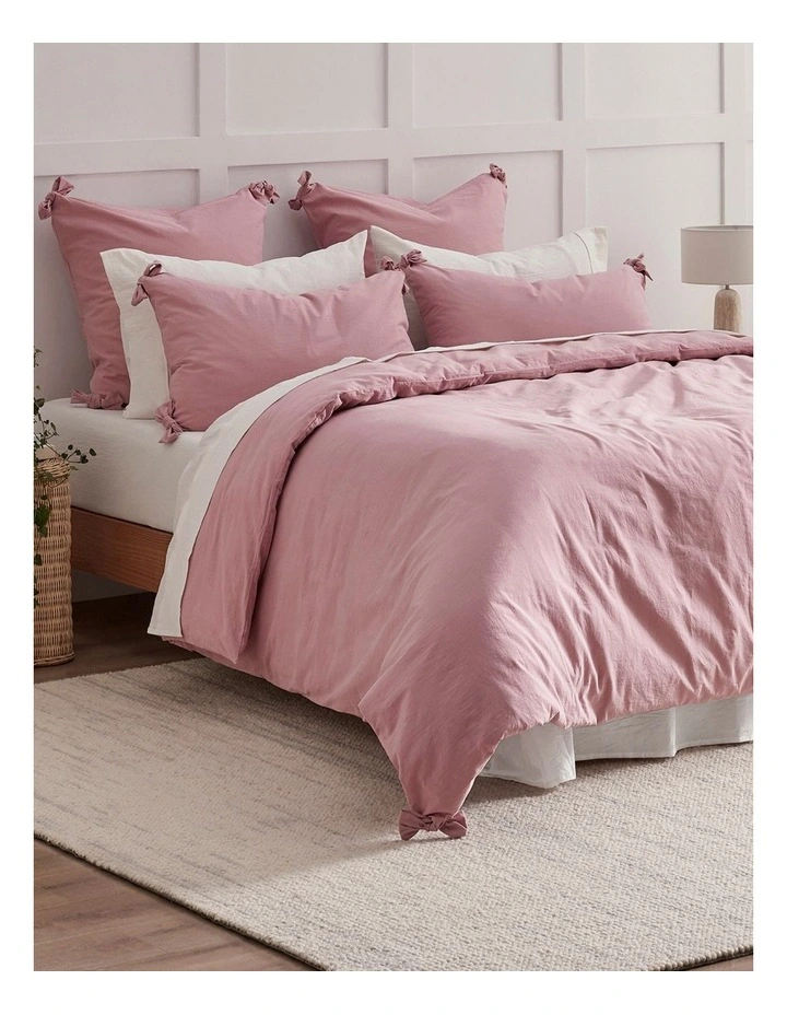 Bonnie Washed Cotton Quilt Cover Set with Bows in Pink Pearl image 7