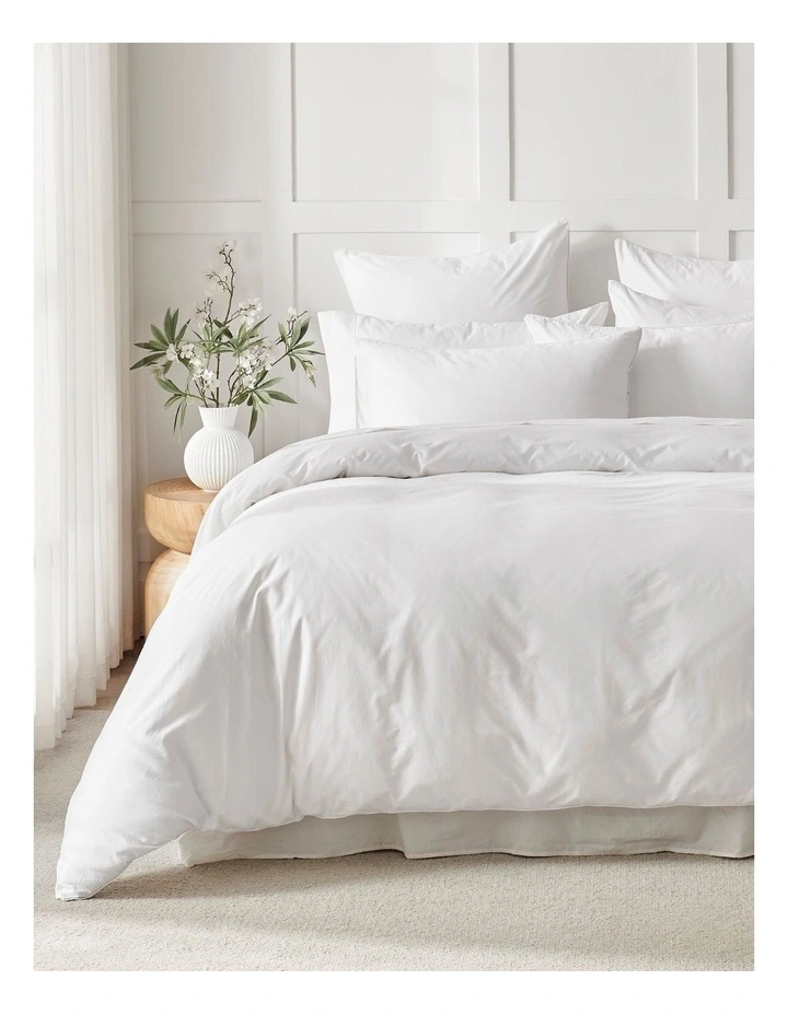 400TC Premium Cotton Sateen Piped Quilt Cover Set in White image 1