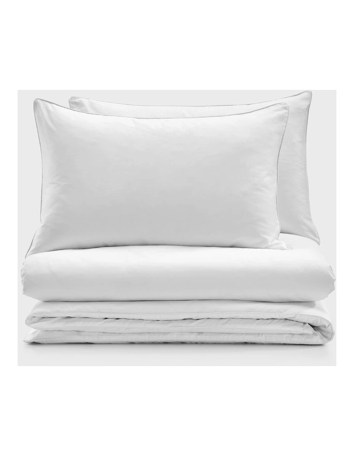 400TC Premium Cotton Sateen Piped Quilt Cover Set in White image 7