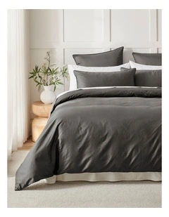 400TC Premium Cotton Sateen Piped Quilt Cover Set in Charcoal